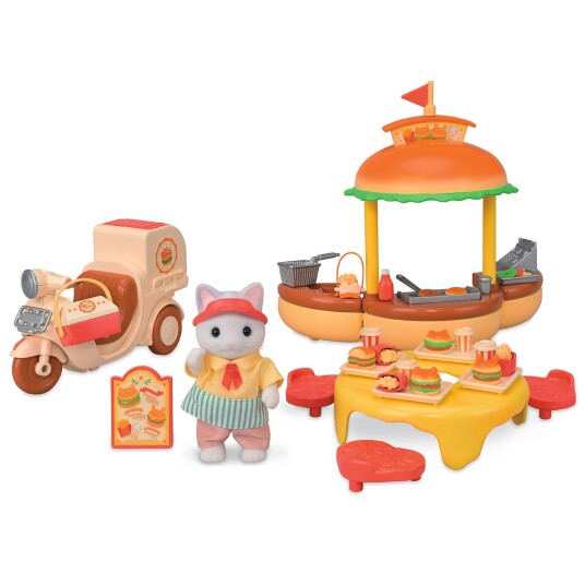 Sylvanian Families Hamburgerkiosk med Figur 5757 - Lekesett for Barn 3+