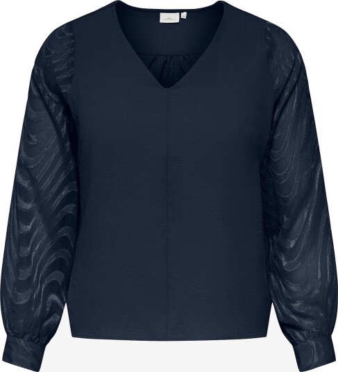 Only Carmakoma Bluse Carmetta L/S V Neck Top Wvn Blå