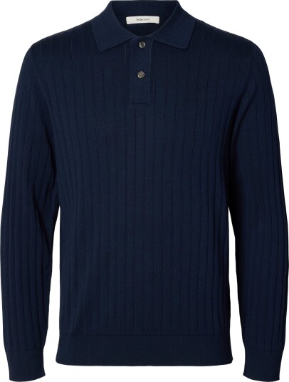 Selected Slmtorino Ls Knit Rib Polo Noos Navy XXL