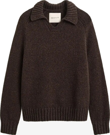 Gant Wool Silk Polo   DK BROWN MELANGE   L