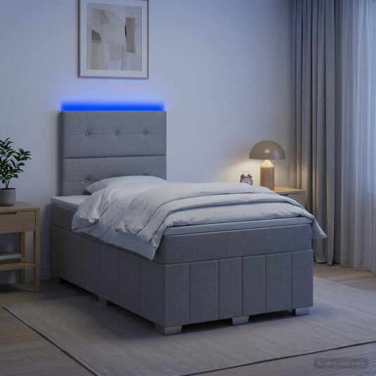 vidaXL LED boksseng med madrass Lysegrå 120 x 200 cm Stoff