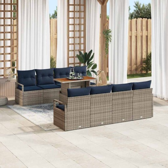 vidaXL Hagesofa Set 9 stk. 8 Antall seter Grå og marineblå vidaXL Hagesofa Set 9 stk. 8 Antall seter Grå og marineblå