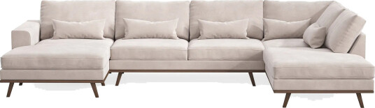 Copenhagen 5 seters Høyrevendt U formet Large Sofa med Divan og Sjeselong i Fløyel   Beige