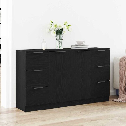 Skjenk med skuff Svart Eik 180 x 30 x 70 cm Konstruert tre Skjenk med skuff Svart Eik 180 x 30 x 70 cm Konstruert tre