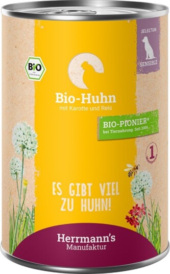 Herrmanns Våtfôr Herrmann'S Meny Sensitive Økologisk Med Med Økologiske Gulrøtter Og Ris Kylling 6 X 400 G