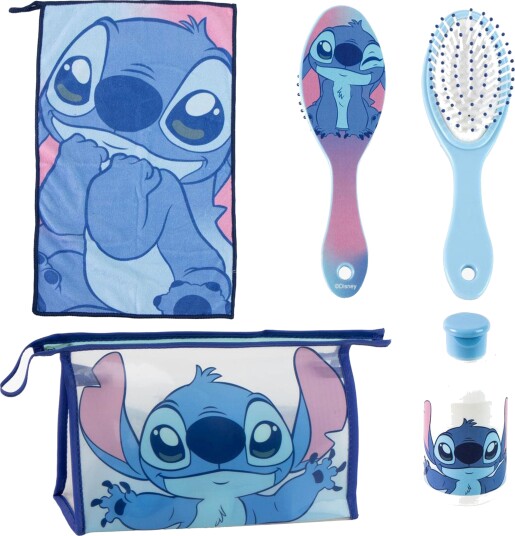 Disney Stitch Toalettmappe med Håndkle Hårbørste & Flaske Disney Stitch Toalettmappe med Håndkle Hårbørste & Flaske