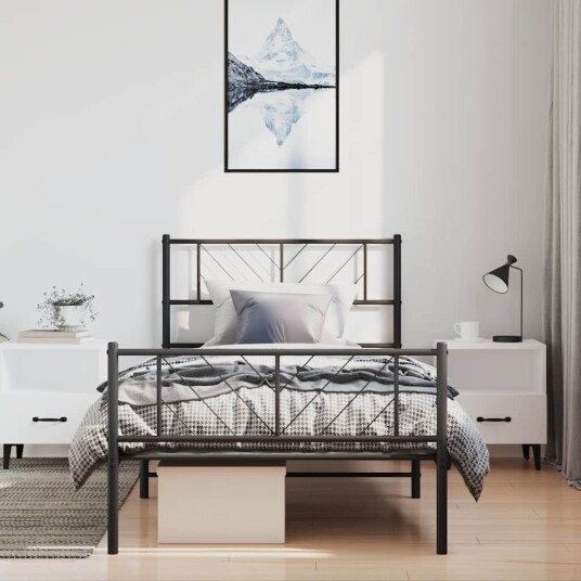 vidaXL Sengeramme i metall med hode- og fotgavl svart 100x190 cm 8721012189706