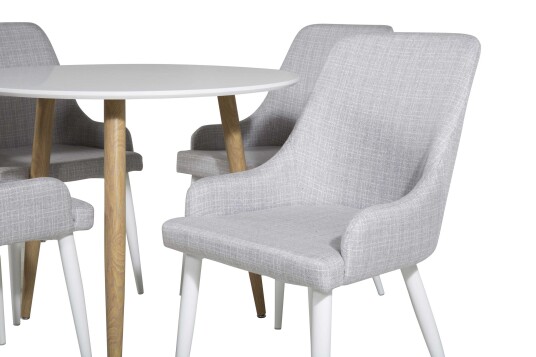 Venture Design Polar & Plaza spisegruppe Hvit/grå 4 st stoler & bord 90 cm