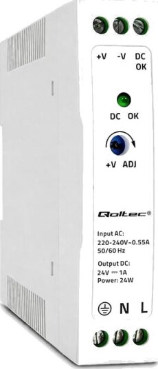 Qoltec Din-Skinne Strømforsyning | 24W | 24V | 1A | Hvit | Slank