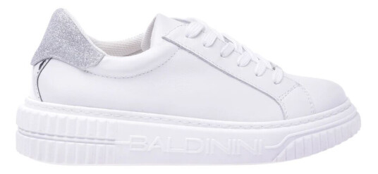 Baldinini Tennis shoes in white calfskin and silver glitter fabric Hvit 38 Eu,37 Eu,36 Eu,37 1/2 Eu,40 Eu,36 1/2 Eu,41 Eu,38 1/2 Eu,39 EU
