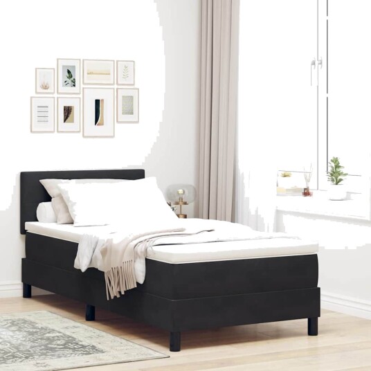LED Box Springer Bed med madrass Svart 80 x 200 cm Fløyel