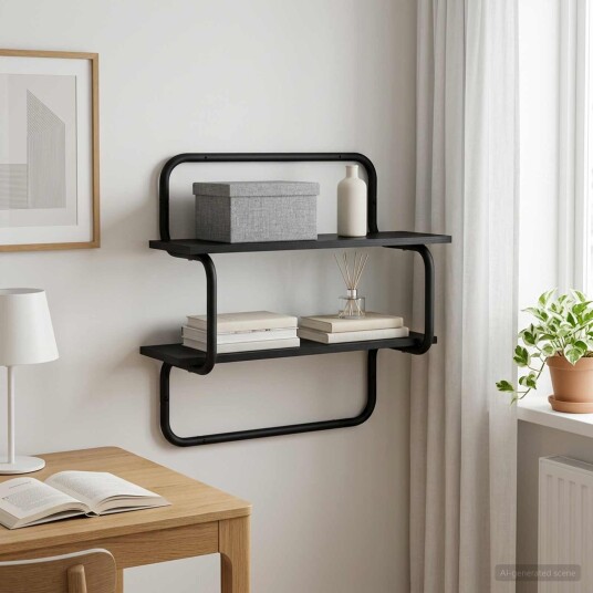 vidaXL Vegghylle med 2 nivåer Svart eik 80 x 24,5 x 61 cm