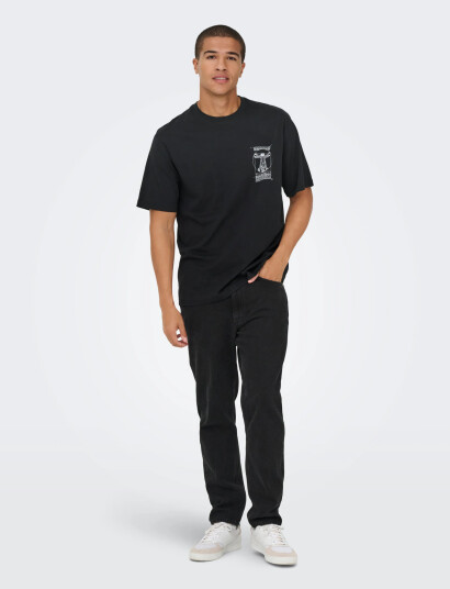 ONLY & SONS Onsmonalisa Rlx Ss Lic Tee Vd Black S