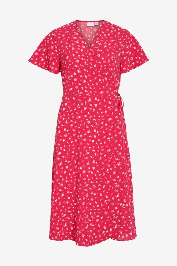 Vila   Omslagskjole viLovie S/S Wrap Midi Dress   Rød