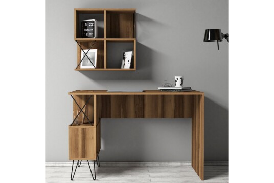 Skrivebord Amtorp 120 cm med Oppbevaring Hylle + Bokhylle Li Brun/Svart