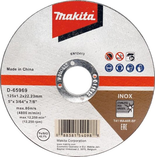 Makita D-65969-12 125 mm Skjæreskive 12-pakning for Rustfritt Stål