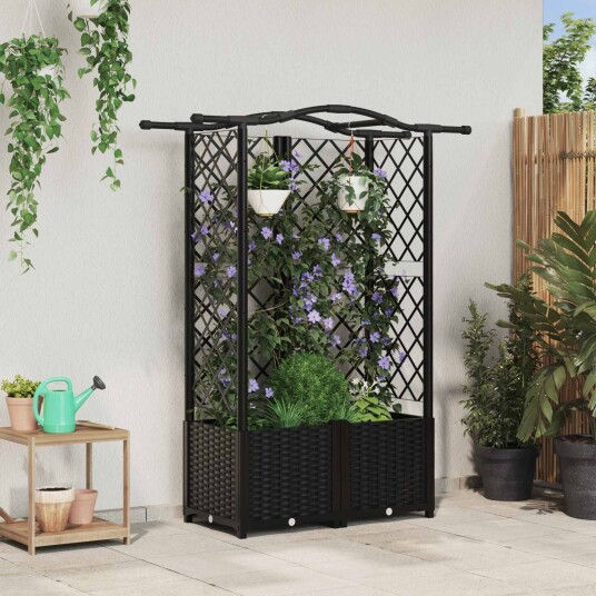 vidaXL Hevet Bed med Trellis og Tak Svart 122 x 40 x 138 cm PP