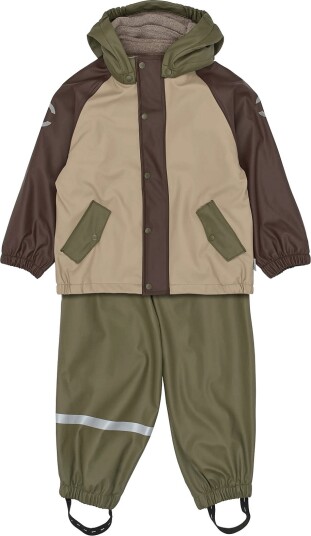 Mikk line Pu Rain Set + Fleece/Susp. 104 DUSTY OLIVE 80