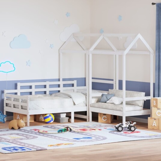  Sett med dagseng og benk med tak hvit 80x200 cm heltre furu 8721102672071