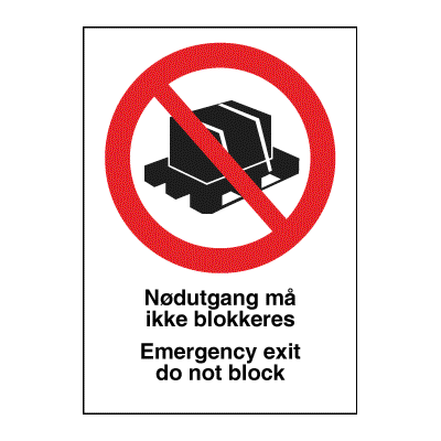 Jo Safety Nødutgang må ikke blokkeres Selvklebende vinyl V A4 297 x 210 mm 6308040VA4 Jo Safety Nødutgang må ikke blokkeres Selvklebende vinyl V A4 297 x 210 mm 6308040VA4