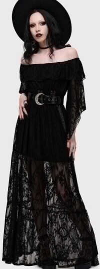 Killstar Goth Lang kjole Veil Of Dawn Twilight Seraph Maxi Dress XS til 4XL Damer svart