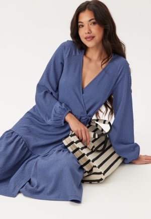 Happy Holly Jersey Structure Wrap Dress Blue 48/50