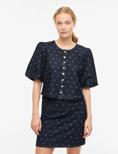 Vila Vipal 2/4 Dot Denim Top Blue 34