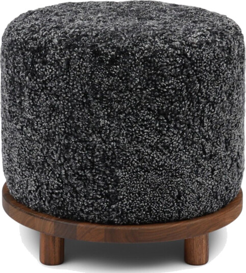 Simon pouf | Korthåret | D46xH42 cm Koksgrå Valnøtt Simon pouf | Korthåret | D46xH42 cm Koksgrå Valnøtt