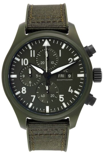 IWC Herreklokke IW389106 Pilots Grønn/Gummi Ø44.5 mm