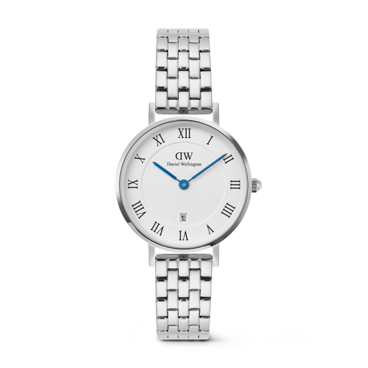 Daniel Wellington DW Watch Petite Roman Numerals Date 5 link Silver 28mm