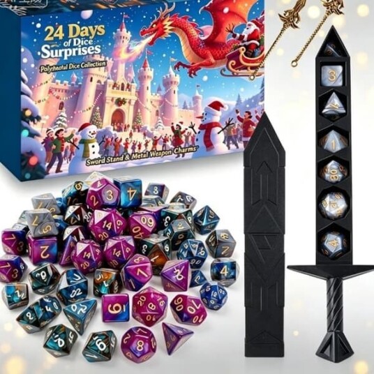 2026 Julefantasy RPG Terning Adventskalender – 24 dagers Nedtelling til Jul Inkluderer Polyhedral Harpiks Terning Sett