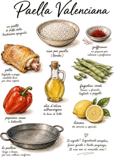Plakat   Paella Valenciana Ingredienser