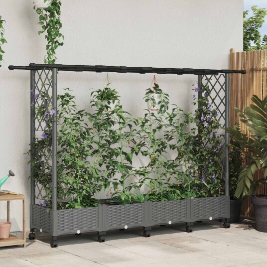 vidaXL Hevet Bed med Trellis og Tak Lysegrå 203 x 40 x 127 cm PP