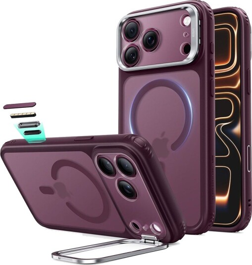 ESR Classic Hybrid Kickstand Mobildeksel MagSafe for iPhone 18 Pro Max/17 Pro Max - Frostet Dyp Burgunder