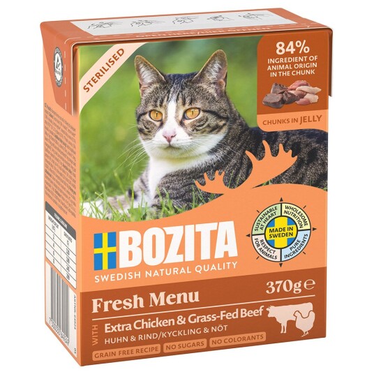 Økonomipakke Bozita Tetra Biter I Gelé 24 X 370 G Sterilisert Med Kylling Og Okse