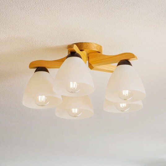 Lamkur Haro taklampe eik/hvit 5 lyskilder