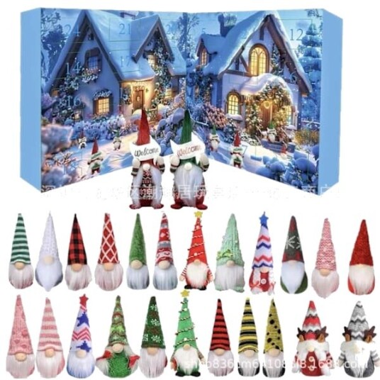 Jul Tomte Adventskalender 2025 30 Dagers Nedtellingsboks Julegave til Barn Juledekorasjon 24 nisser med lys 24 nisser med lys 24 gnomes with l...