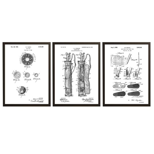 Patenttegningsplakat Golf Sport Sett med 3 Patenttegningsplakat Golf Sport Sett med 3