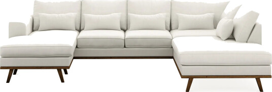 Copenhagen Compact 4 seters Høyrevendt U formet Large Sofa med Divan og Sjeselong i Stoff   Lys grå