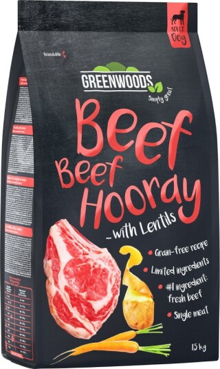 Greenwoods Oksekjøtt Linser Poteter Gulrøtter Tørrfôr 6 kg Greenwoods Oksekjøtt Linser Poteter Gulrøtter Tørrfôr 6 kg