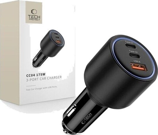 Tech-Protect Car Charger CC04 3-Ports PD175W - Black