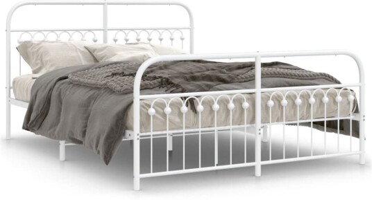 Sengeramme i metall med hode- og fotgavl hvit 160x200 cm 8721102645594