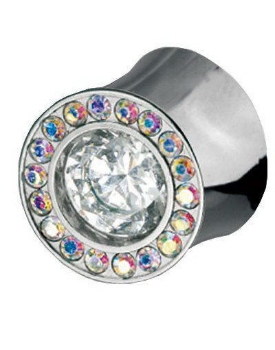 Aab Shade Rainbow Circle Piercing Plugg med Hvite og Flerfargede Stener