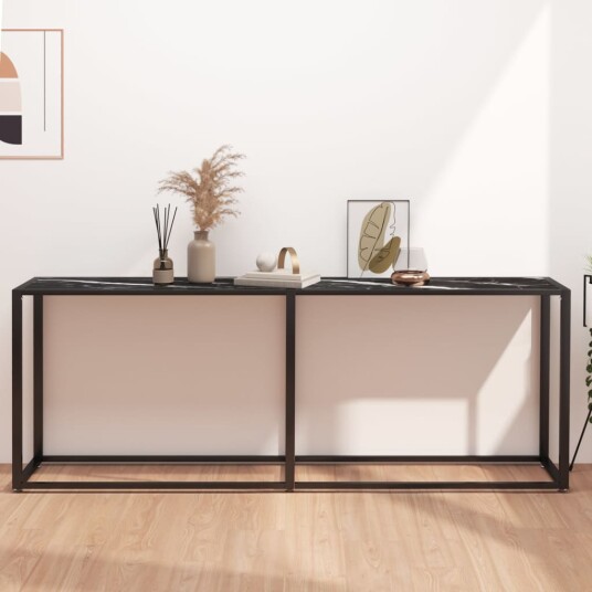 vidaXL Konsollbord svart marmor 200x35x75,5 cm herdet glass