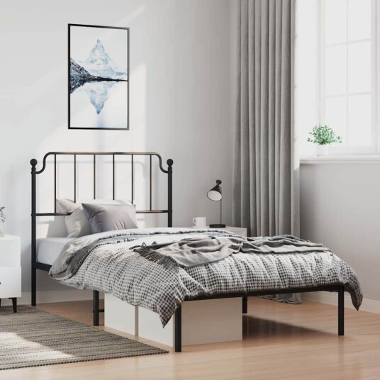 vidaXL Sengeramme i metall med hodegavl svart 100x190 cm 8721012211902