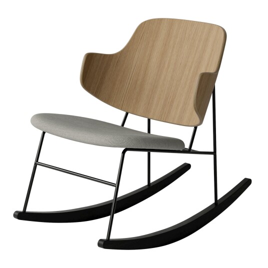 Audo Copenhagen The Penguin Rocking Chair Upholstered Seat / Black Steel / Natural Oak / Re-Wool 218