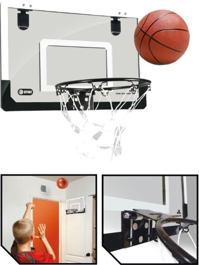Basketball-kurv med bakplate til å henge på døra oppblåsbar mini-ball inkludert