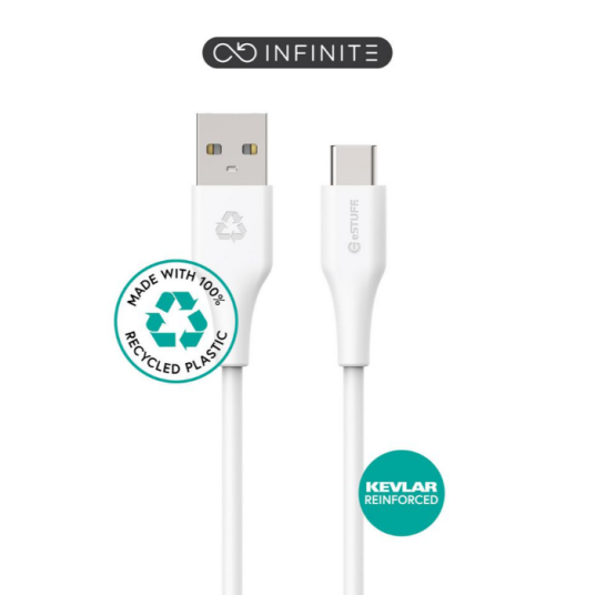 eSTUFF INFINITE 2m USB-C til USB-A Kabel med 100% Resirkulert Plast - Hvit