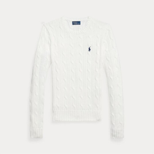 Polo By Ralph Lauren JULIANNA STRIKKEGENSER I BOMULL MED KABLER BLÅ OG HVIT Hvit XS
