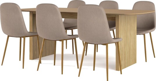 Richeto spisebord 210 cm eik + 6 stk. Nibe-stol brun med eikeben - Natur/brun